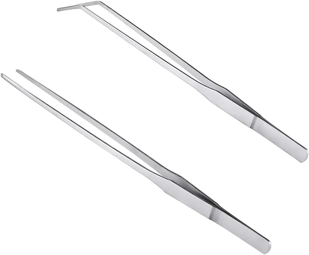 Pinzas largas de precisión recta y curva de acero inoxidable